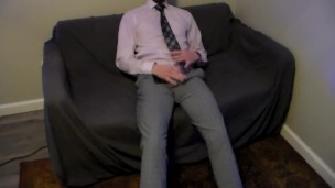 Young Businessman Jacks Off After Late Night - Shirt and Tie