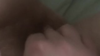 Playing with my hairy freshly fucked pussy while my boyfriend snores