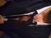 First cum of 2019! Hairy stud in a suit jerks off
