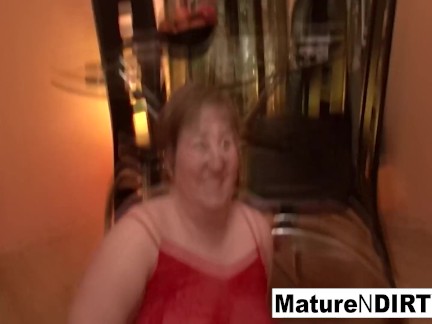 Chubby mature gets both holes fucked in a threesome