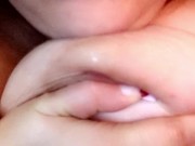 Chubby girl licks her own nipple