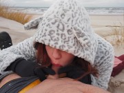 Ginger Redhead Amateur Public Cold Winter Beach Blowjob CIM & Cum Swallow 12/16