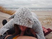 Ginger Redhead Amateur Public Cold Winter Beach Blowjob CIM & Cum Swallow 4/16