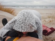 Ginger Redhead Amateur Public Cold Winter Beach Blowjob CIM & Cum Swallow 5/16
