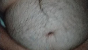hairy bear cums on belly