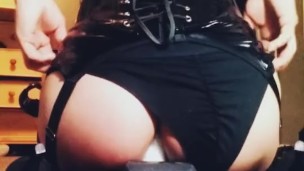 Teen in latex corset dildo ride POV