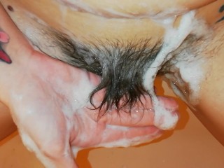 washing my extreme hairy cunt