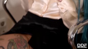 Inked hottie Megan Inky gets off during BDSM ass fuck & deep throat blowjob