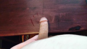Big Thick White Cock Stroking and slapping table straight guy