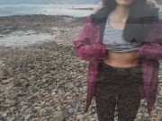 Asian teen gives blowjob and flashes on public beach 1/16