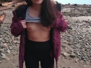 Asian teen gives blowjob and flashes on public beach 3/16