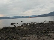 Asian teen gives blowjob and flashes on public beach 4/16