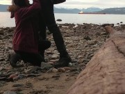Asian teen gives blowjob and flashes on public beach 5/16