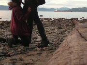 Asian teen gives blowjob and flashes on public beach 6/16