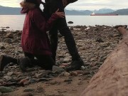 Asian teen gives blowjob and flashes on public beach 8/16