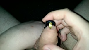 putting on my new 100% secure chastity cage with a prince albert piercing