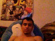 Amature jerking off with condom on.