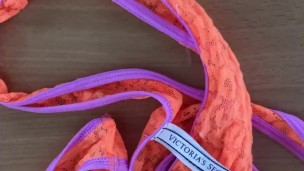 Wanking over a VS thong whilst watching porn