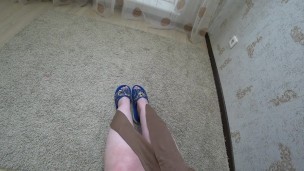 ASMR. Plump legs put on nylon tights. Foot fetish POV.