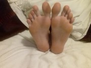 Bare feet and soles - red toenails and sexy toes spread