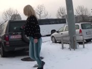I stopped my car in public parking and i PEE in the SNOW