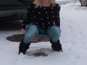 I stopped my car in public parking and i PEE in the SNOW 7/16