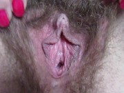 Extreme close up on my hairy pussy and big clit