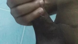 in the bathroom handjob and showing the balls