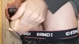 Shaving my big dick and playing with it before shower
