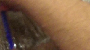 Masturbating with my blue comb when taking shower