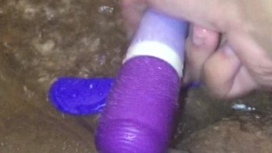 rubbing my vibrator on my shaved pussy