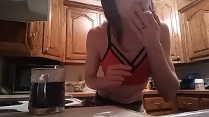 Coffee & cigarette- good morning from smoking red lips nipple tease