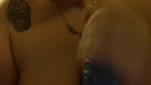 Fat Girl Swallows Blue Dildo