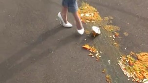 High heels and big wheels crushing toys/food