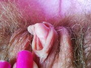 Close up on my big clit hairy pussy