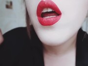 MISTRESS WITH LUSCIOUS RED LIPS CLOSE-UP SMOKING CIGARETTE