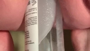 fuckwater lube bottle in ass with squirting