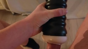Uncut Cock with Cockring Cums in Fleshlight (Moaning, Foresking, Ballsplay)