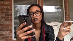 Goth tranny smokes and ignores you