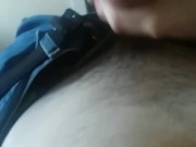Hubby masturbating and cumming to my pictures
