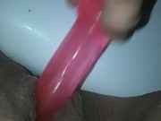 Sexy Bitch Masturbates with Thin Pink Dildo