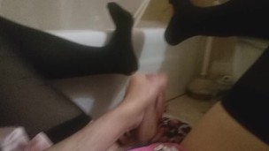 Sissy Slut Blows Her Pop and Cums in Pink Panties and Stockings