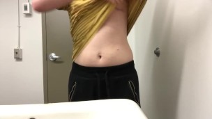 Trans boy humps sink and fingers himself in public washroom
