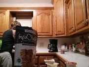 Fit teen with abs and munchies eating fetish smoking sneaky midnight snack