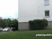 Desperate girls are pissing in front of their neighbours house