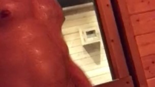 Almost caught at the gym sauna