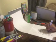 Young black male draws breast.