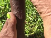 Singing toes on uncut dildo