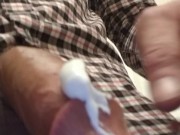 Stroking my hard cock.