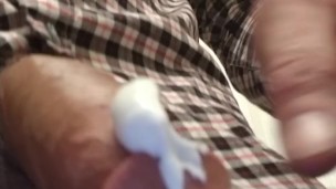Stroking my hard cock.